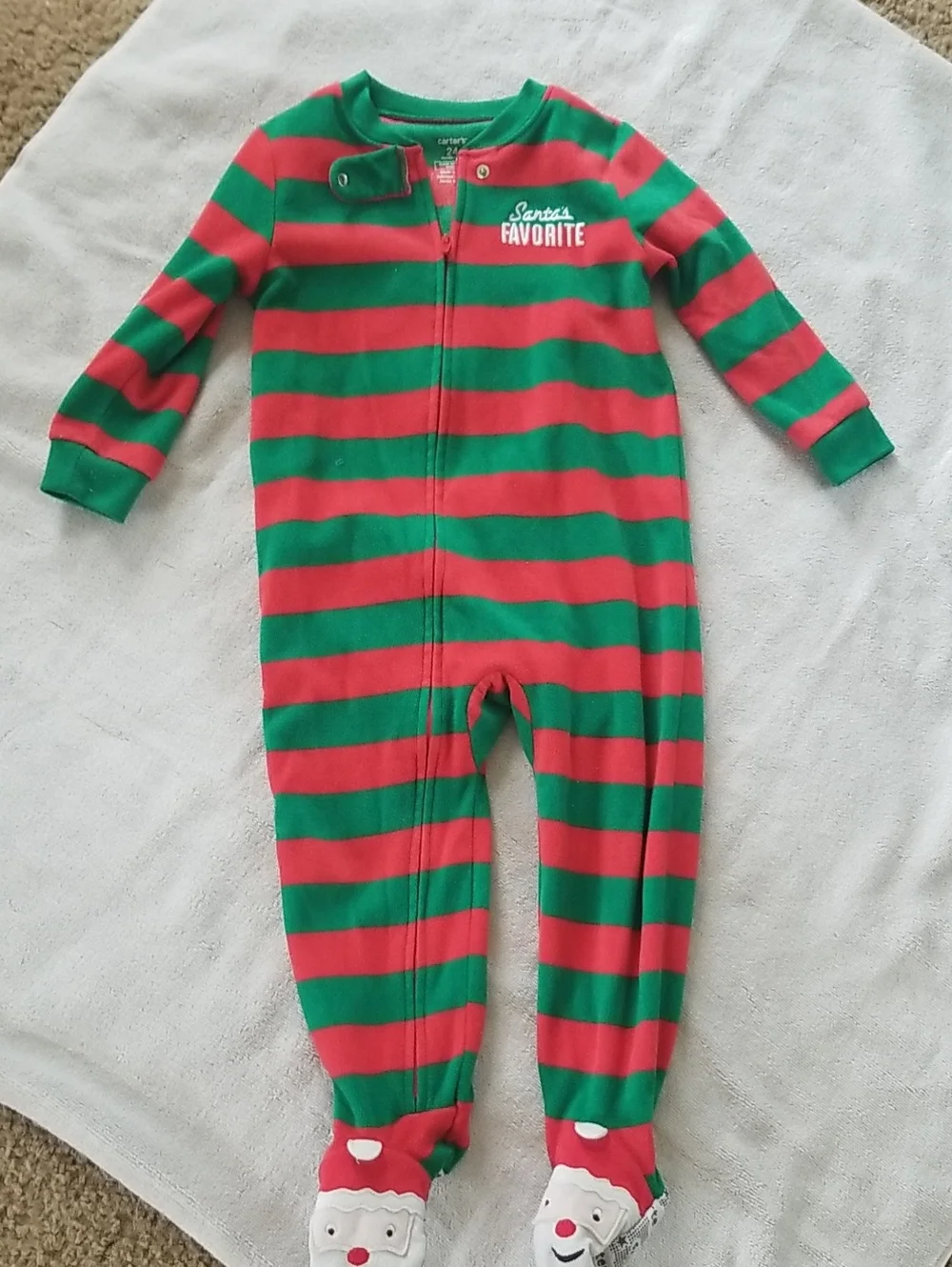 Carter's Red & Green Striped Footed Christmas Onesie